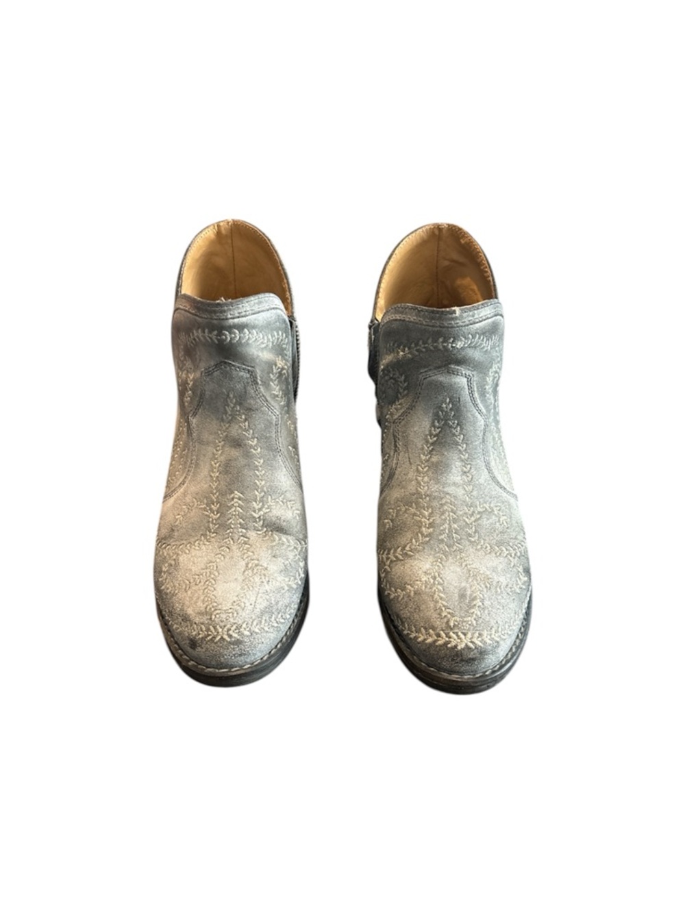 Women's Grey Suede Embroidered Ankle Booties, Size 7, new without tags